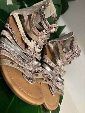 City Classified Gladiator Strappy Sandals With Snake Silver Studded Boho